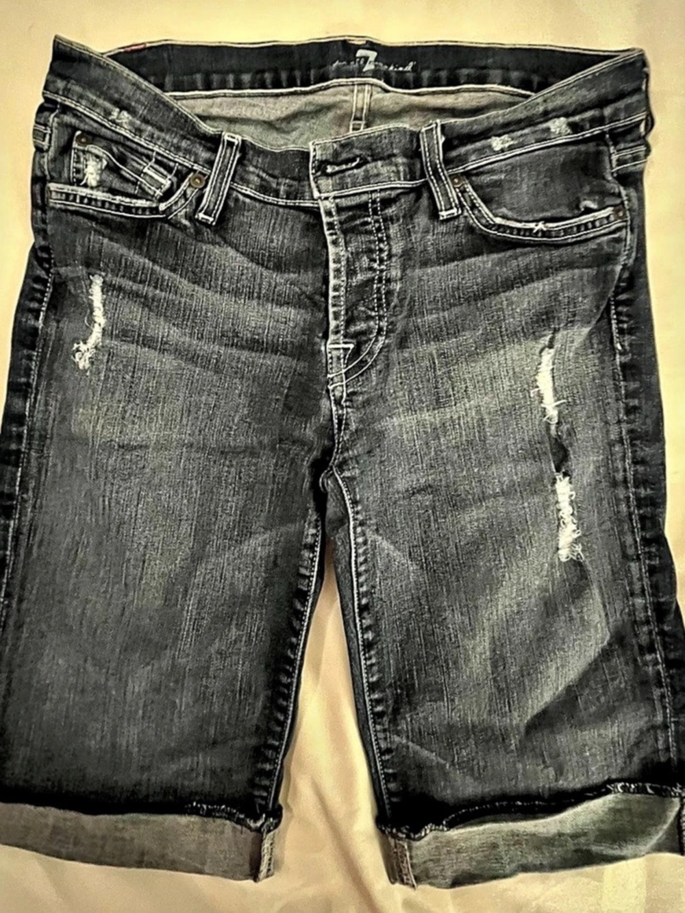 7 for all mankind Distressed Denim Bermuda Shorts Waist 27